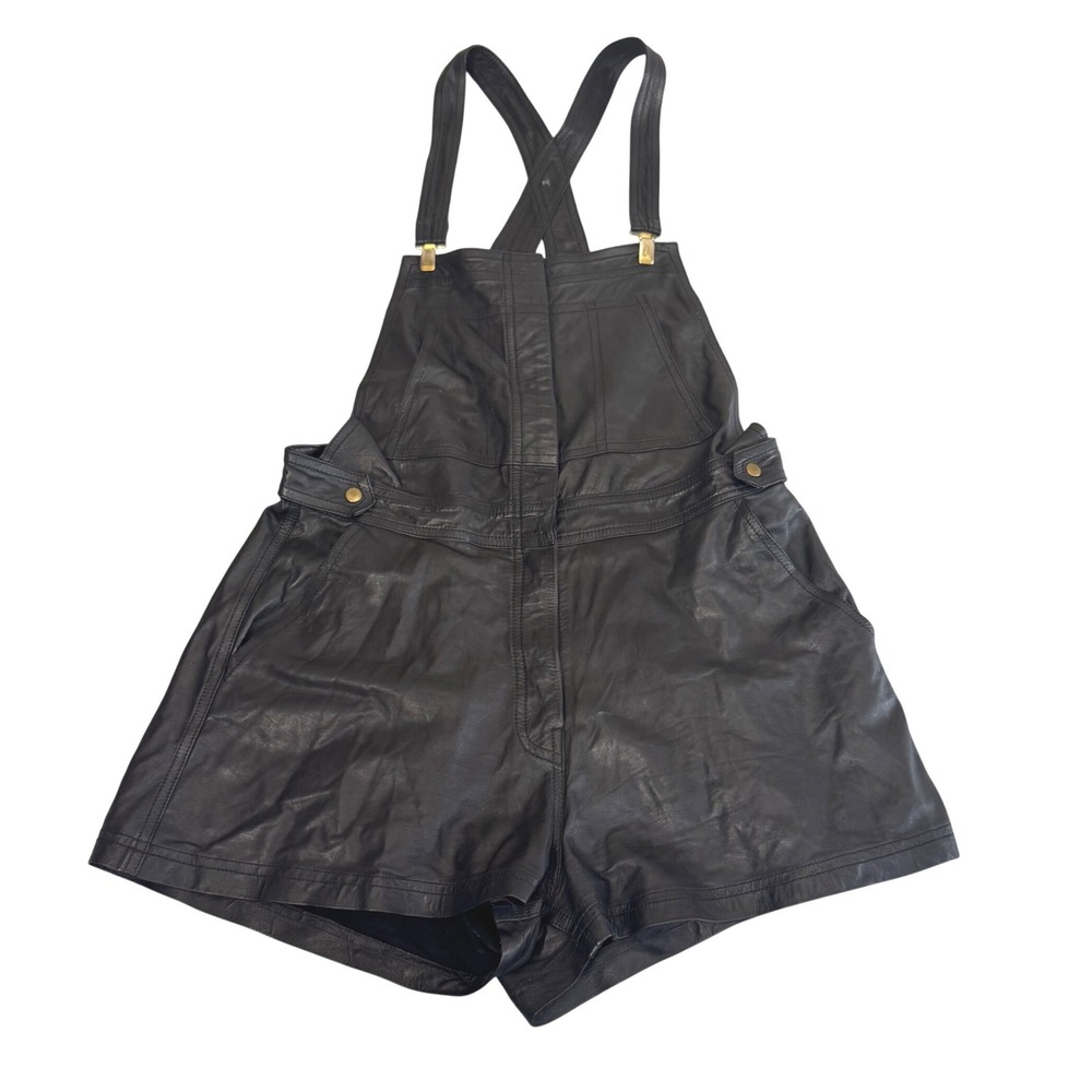 Shakuhachi Leather Romper Overalls Sz 2 Grunge Biker Edgy Rocker Moto BlackBlack